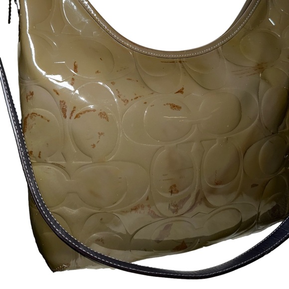 Coach Enamel 2Way Gray Patent Leather Hobo Shoulder Bag Embossed C's & wallet✨ - Picture 3 of 16